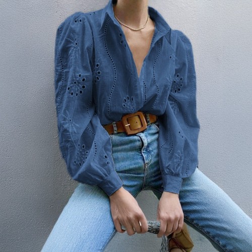 Women's Spring Summer Casual Loose Fit Fashion Knit Top Hollow Out Bubble Sleeve Cardigan