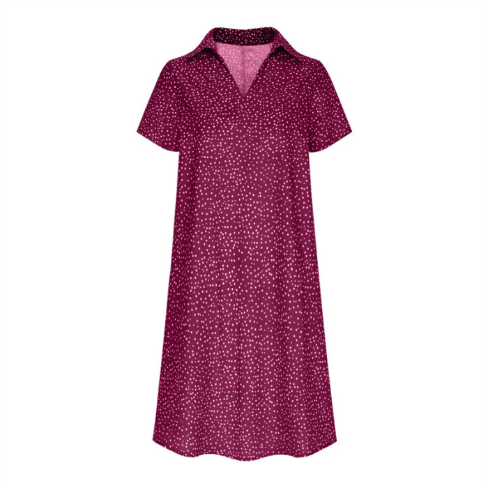 2025 Women's Polka Dot Shirt Dress - Summer V-Neck Short Sleeve Loose Fit Casual Maxi Dress