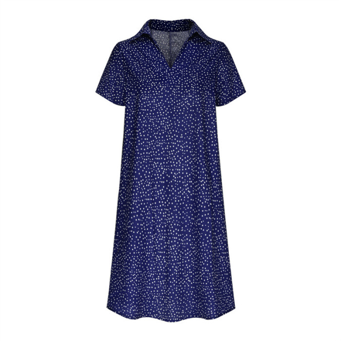 2025 Women's Polka Dot Shirt Dress - Summer V-Neck Short Sleeve Loose Fit Casual Maxi Dress