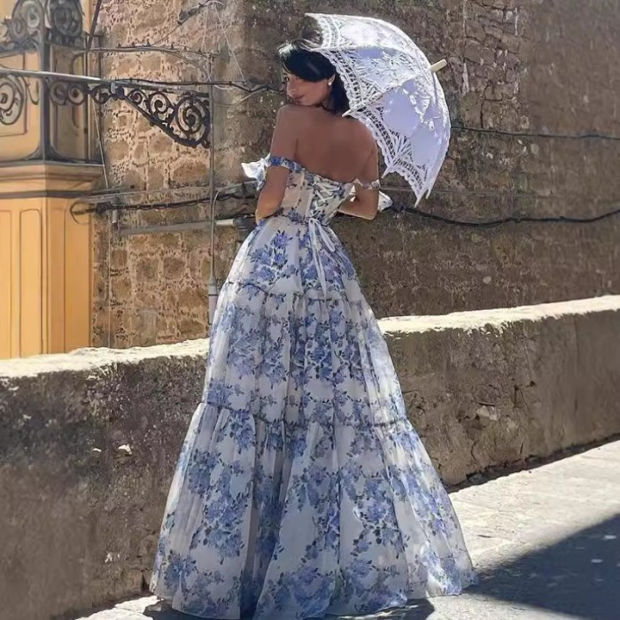 2025 Spring Summer Women's Off-Shoulder Organza Gown - Ethereal Long Evening Dress Romantic Formal Party Maxi Dress