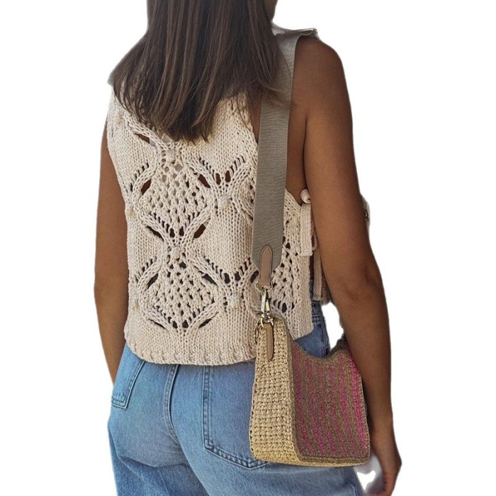 New Women's Sexy Sleeveless Hollow Out Vest Top Y2K Hot Girl Style Cropped Mesh Waistcoat Streetwear Casual Summer Tank