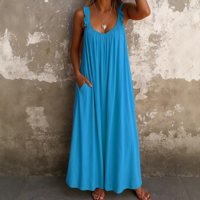 2025 New Women's Casual Dress - U Neck Strappy Tiered Maxi Dress with Smocked Waist in Multi Colors