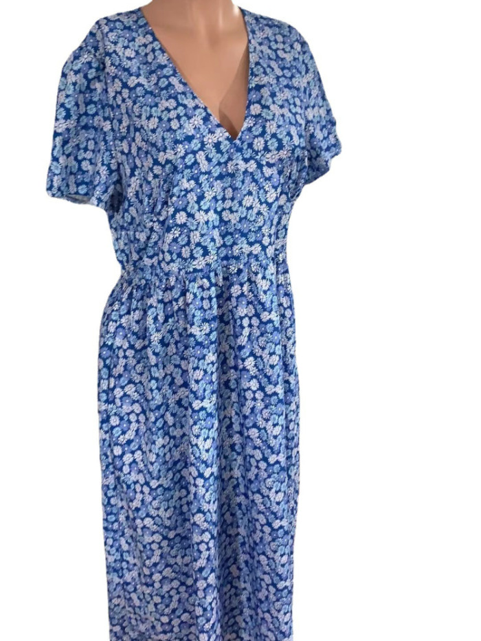 2025 New Floral Print Boho Dress with Pockets - Sweet V-Neck Midi Summer Dress in Chiffon, Bohemian Casual Beach Dress