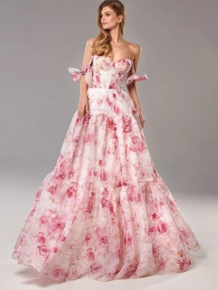 2025 Spring Summer Women's Off-Shoulder Organza Gown - Ethereal Long Evening Dress Romantic Formal Party Maxi Dress