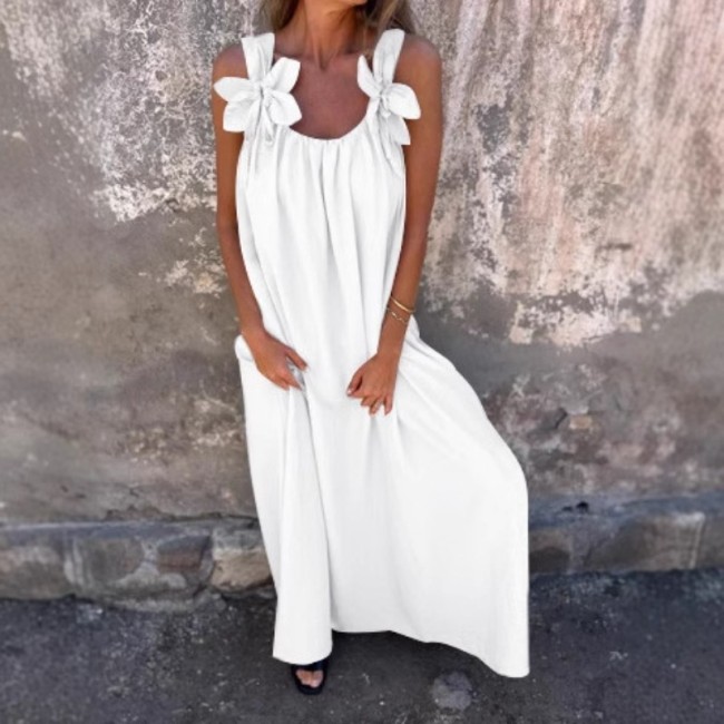 Women's 2025 Summer Solid Color Sleeveless Dress - Lace Trim Formal Evening Dress for Party Wedding Banquet, Slim Fit