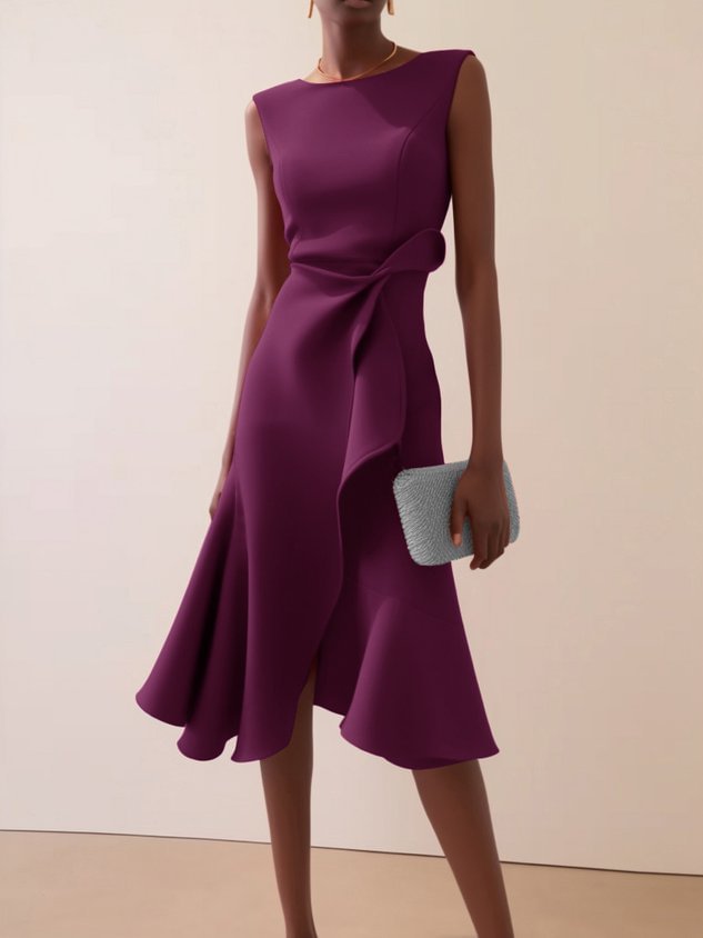 Women's Elegant Solid Color Slim Fit Ruffled Irregular Dress
