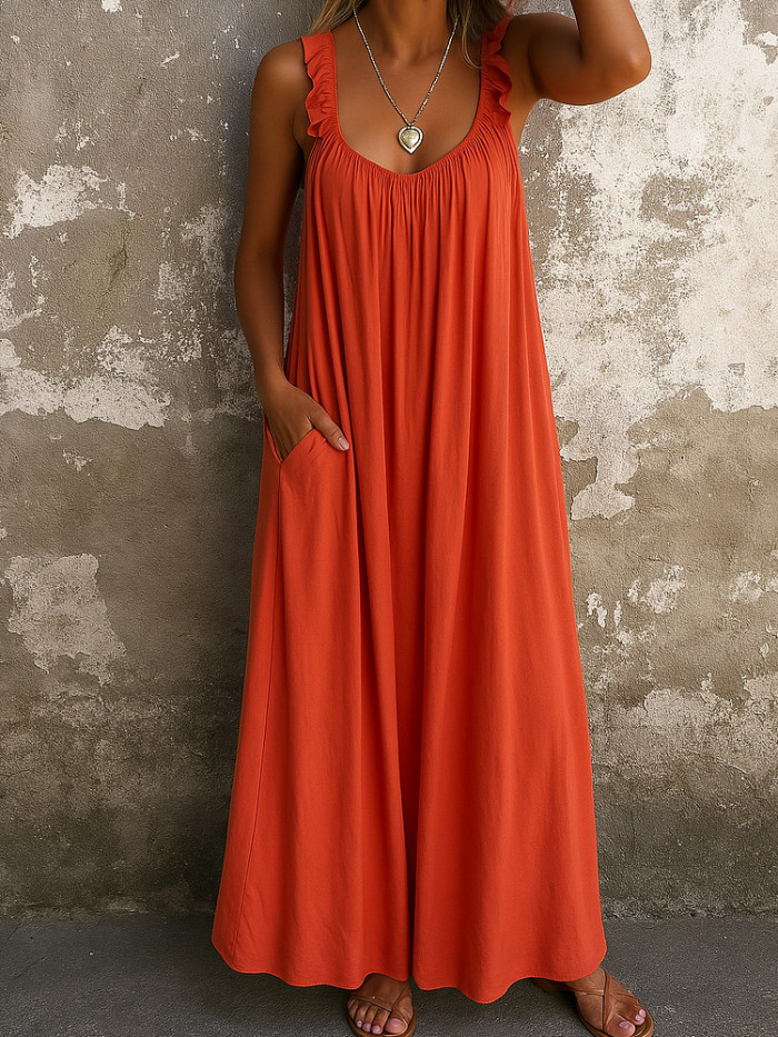 2025 New Women's Casual Dress - U Neck Strappy Tiered Maxi Dress with Smocked Waist in Multi Colors