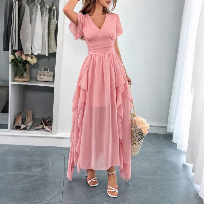 2025 Women's Vacation Short Sleeve Belted Maxi Dress Casual Boho Beach Dress with Floral Print & Side Slit Lightweight Sundress