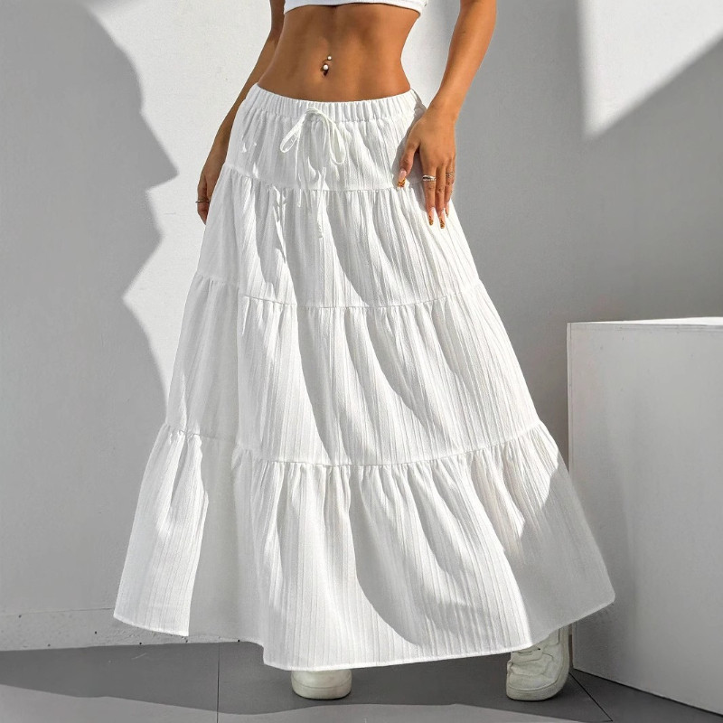 2025 Women's White High Waist Wrap Skirt - Flowy Maxi Long Skirt
