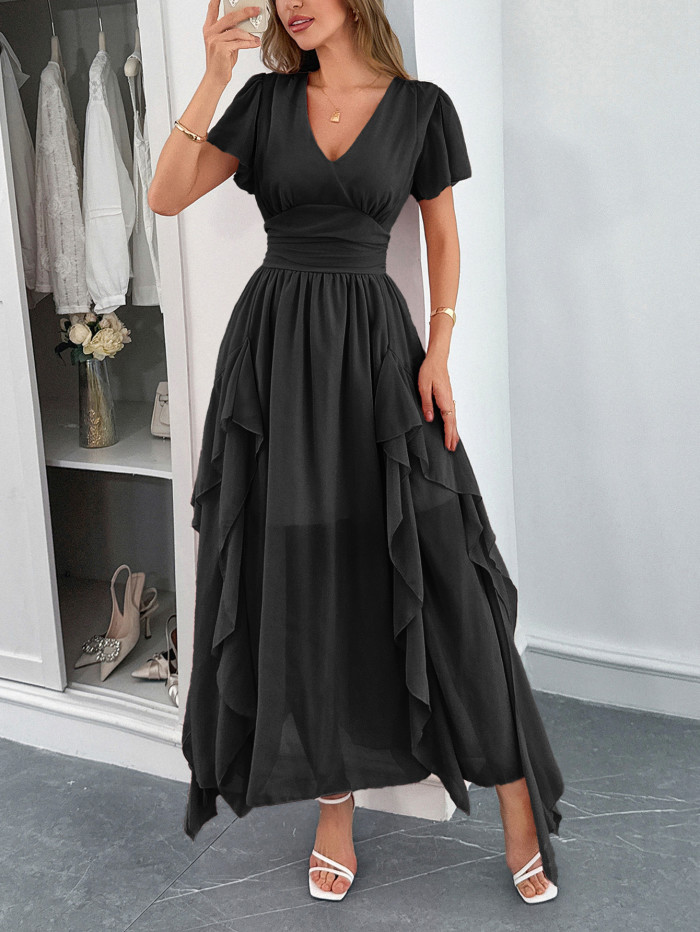 2025 Women's Vacation Short Sleeve Belted Maxi Dress Casual Boho Beach Dress with Floral Print & Side Slit Lightweight Sundress