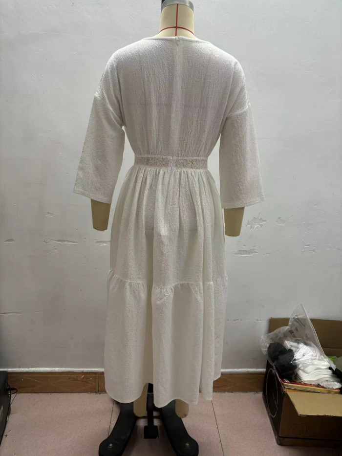 Women's Summer White V-Neck Maxi Dress
