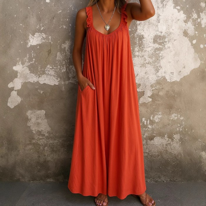 2025 New Women's Casual Dress - U Neck Strappy Tiered Maxi Dress with Smocked Waist in Multi Colors