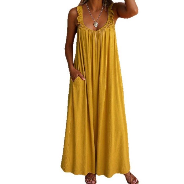 2025 New Women's Casual Dress - U Neck Strappy Tiered Maxi Dress with Smocked Waist in Multi Colors