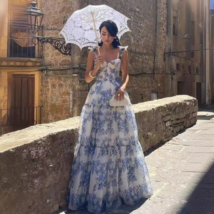 2025 Spring Summer Women's Off-Shoulder Organza Gown - Ethereal Long Evening Dress Romantic Formal Party Maxi Dress