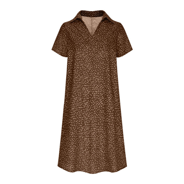 2025 Women's Polka Dot Shirt Dress - Summer V-Neck Short Sleeve Loose Fit Casual Maxi Dress