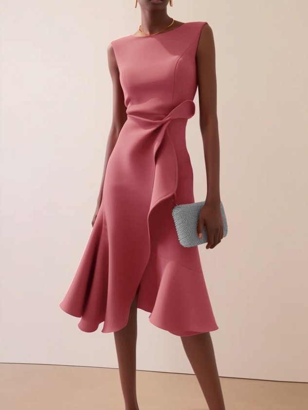 Women's Elegant Solid Color Slim Fit Ruffled Irregular Dress