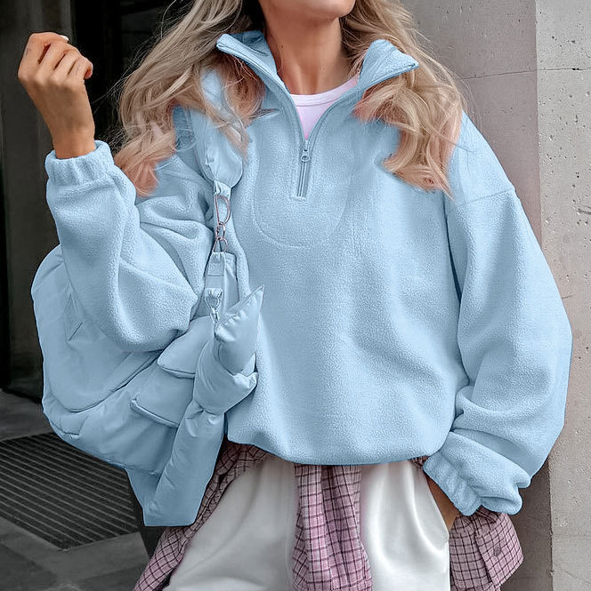 Women's Fashion Casual Loose Lapel Solid Color Sweatshirt