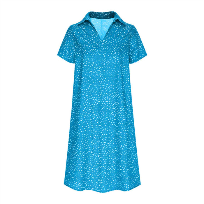 2025 Women's Polka Dot Shirt Dress - Summer V-Neck Short Sleeve Loose Fit Casual Maxi Dress