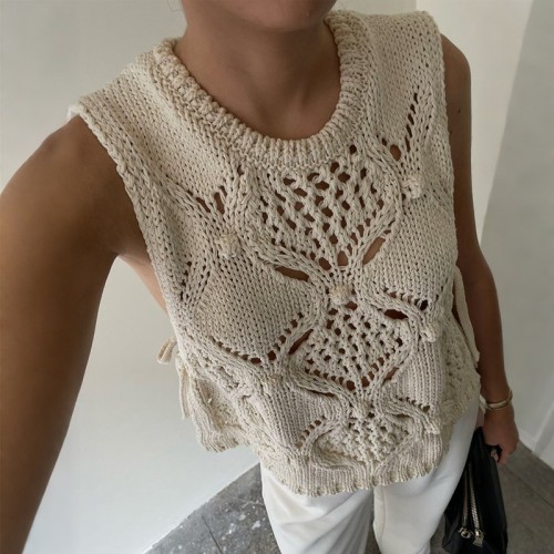 New Women's Sexy Sleeveless Hollow Out Vest Top Y2K Hot Girl Style Cropped Mesh Waistcoat Streetwear Casual Summer Tank