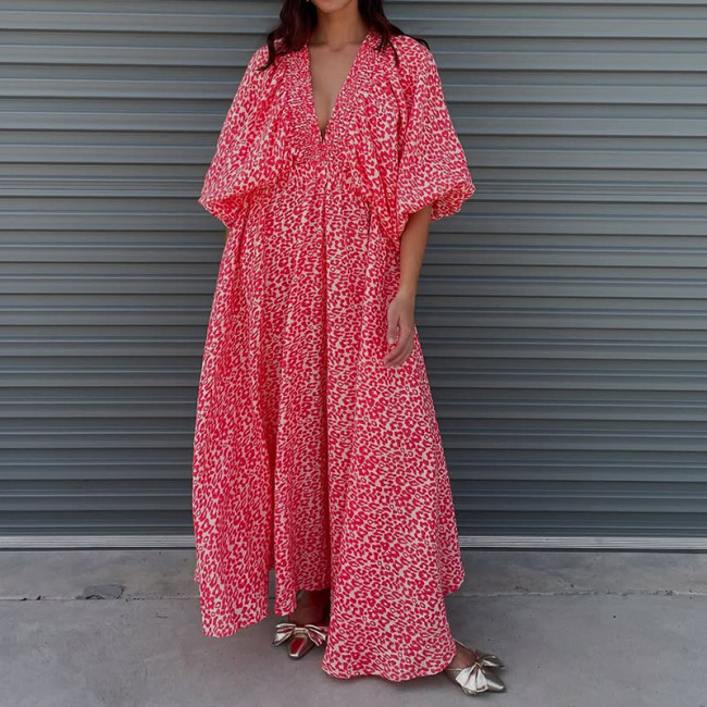 2025 Summer Women's Instagram Floral Maxi Dress - Oversized Boho Chic Long Dress Wholesale Loose Fit Beach Sundress