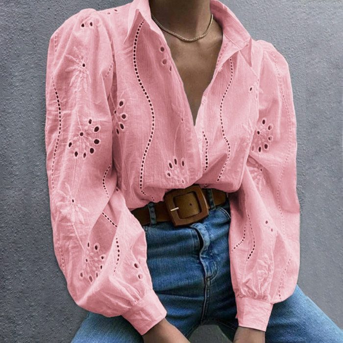 Women's Spring Summer Casual Loose Fit Fashion Knit Top Hollow Out Bubble Sleeve Cardigan