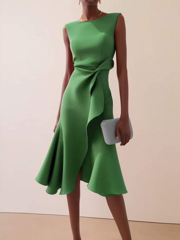 Women's Elegant Solid Color Slim Fit Ruffled Irregular Dress