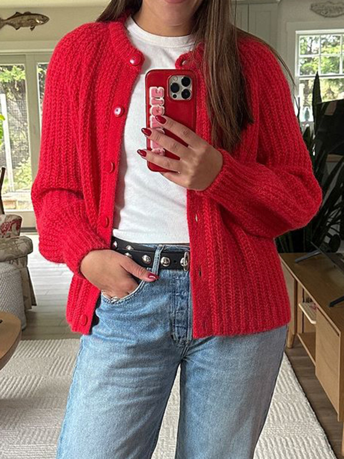 Women's Casual Simple Long Sleeve Button Cardigan Sweater