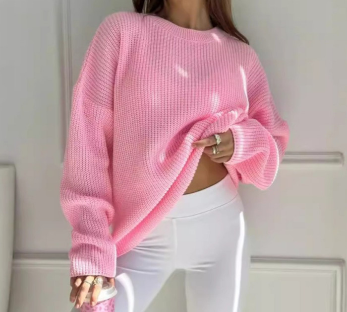 Women's Loose Plus Size Knitted Round Neck Long Sleeve Sweater