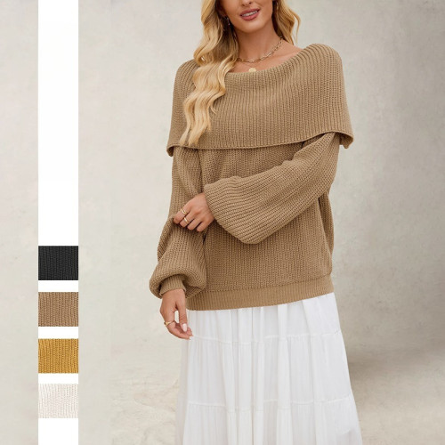 2025 New Autumn and Winter One-collar Sweater for Women Loose Pullover Sweater Slimming and Collarbone Sweater