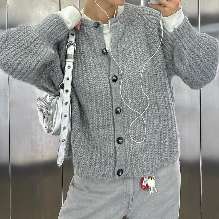 Women's Casual Simple Long Sleeve Button Cardigan Sweater