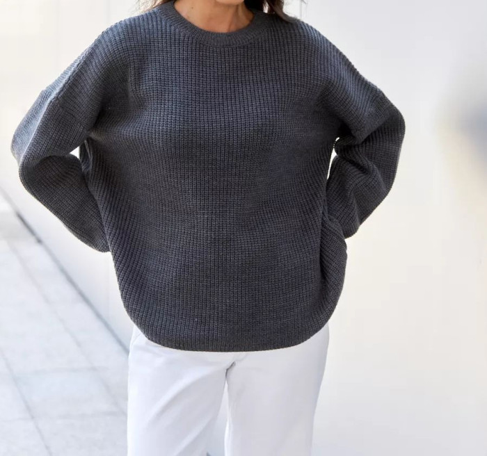 Women's Loose Plus Size Knitted Round Neck Long Sleeve Sweater