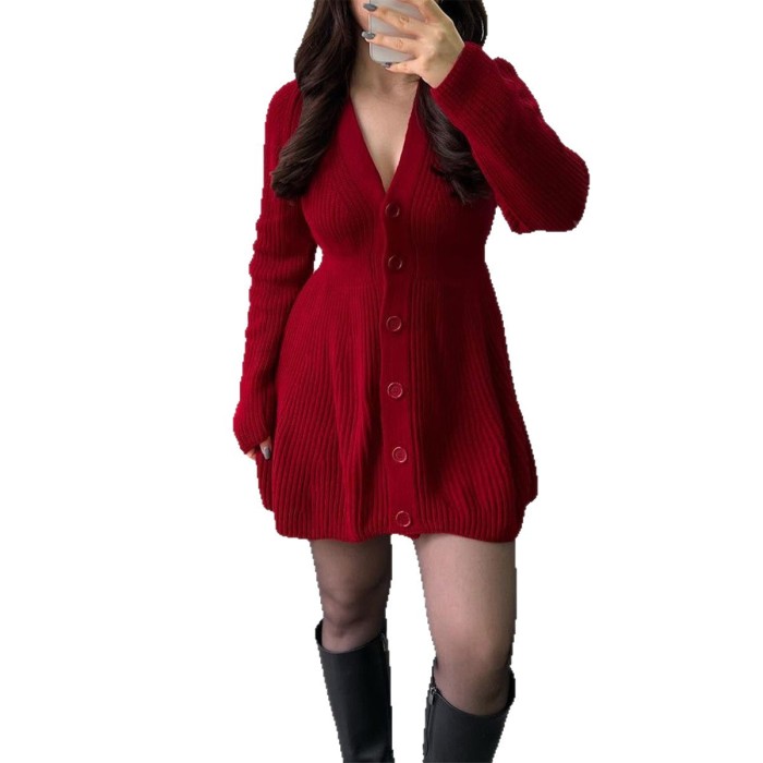 Fashion Casual Long-Sleeve Woolen Sweater Dress