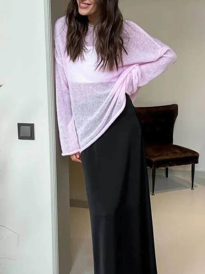 Women's Elegant Hollow Out Loose Knit Sweater Pullover
