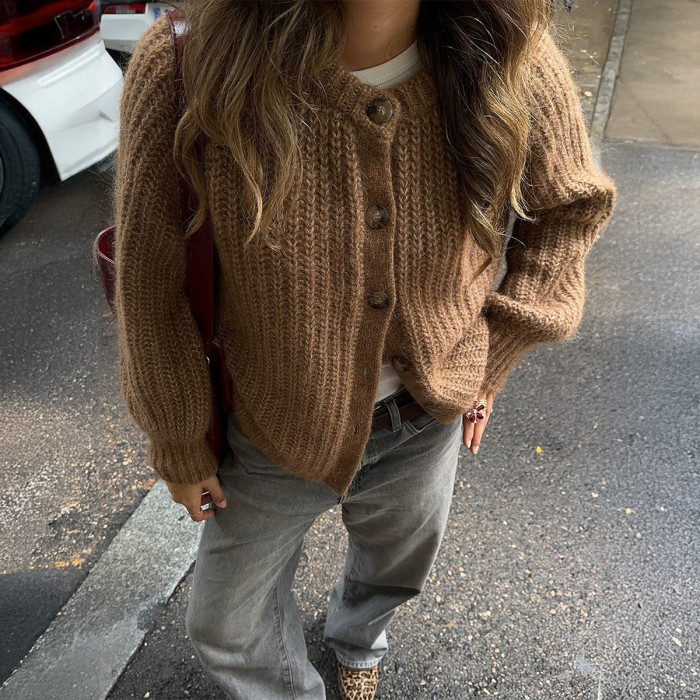 Women's Casual Simple Long Sleeve Button Cardigan Sweater