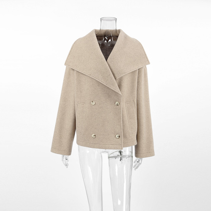 Winter Khaki Woolen Double Breasted Coat High-End Women's Clothing