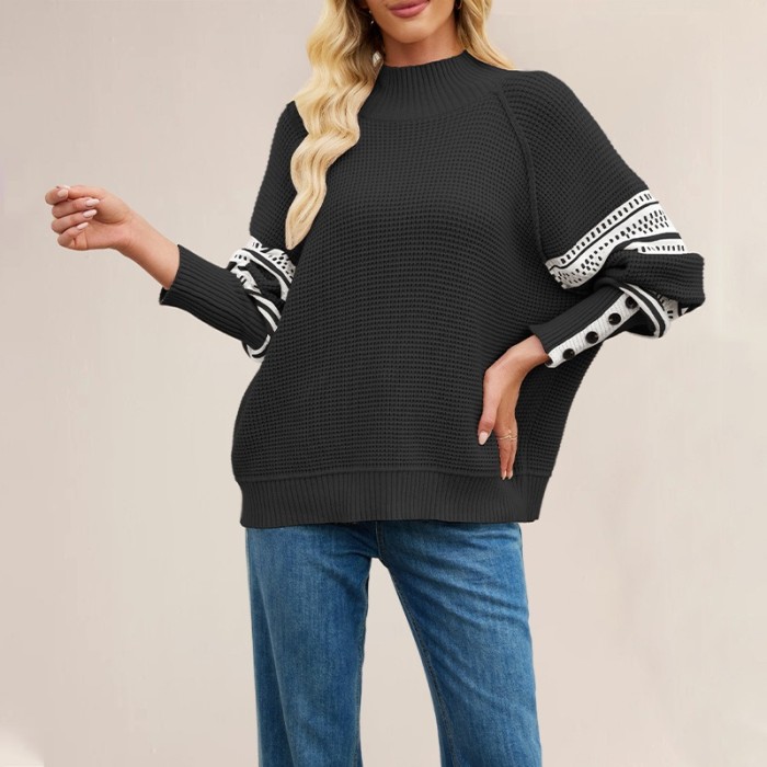 Knitted Color-Blocking Half-High Neck Pullover Sweater Women's Fashion