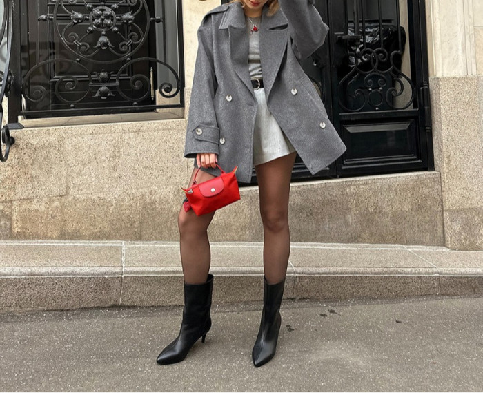 Grey Woolen Suit Jacket Autumn Elegant Loose Mid Length Coat Women's Clothing