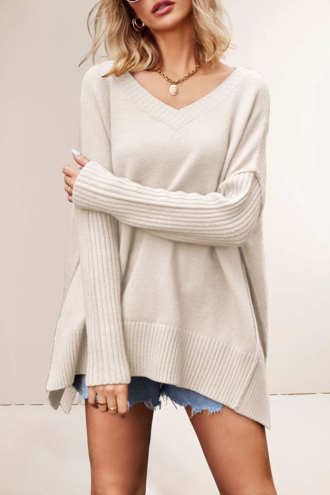2025 Large Size V-Neck Sweater Women - Oversized Knit Pullover