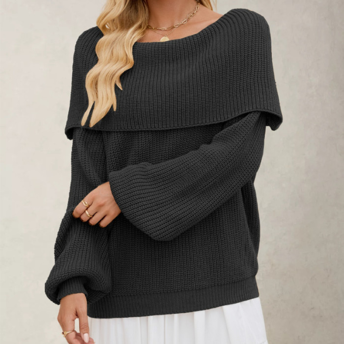 2025 New Autumn and Winter One-collar Sweater for Women Loose Pullover Sweater Slimming and Collarbone Sweater