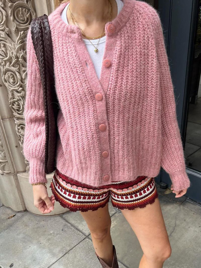 Women's Casual Simple Long Sleeve Button Cardigan Sweater