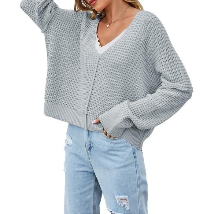 2025 Off-Shoulder Sweater - Oversized V-Neck Knit Top