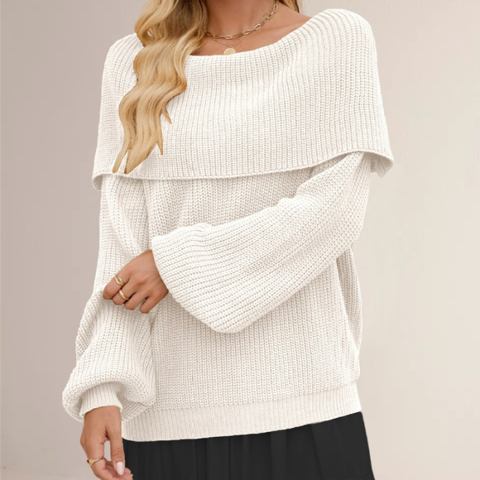 2025 New Autumn and Winter One-collar Sweater for Women Loose Pullover Sweater Slimming and Collarbone Sweater