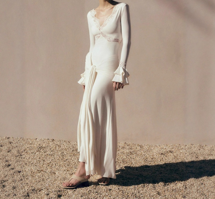 Women's Lace Sexy Long with Trumpet Sleeves and Tailored Splicing Dress