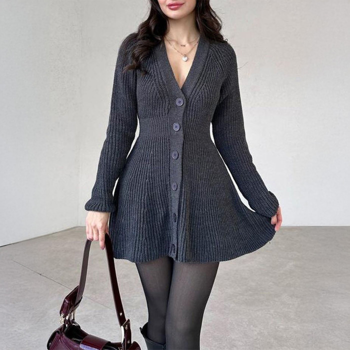 Fashion Casual Long-Sleeve Woolen Sweater Dress