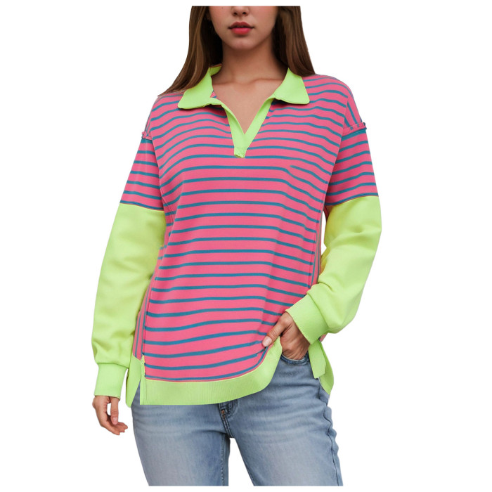 Women's Y2K Striped Color Block Oversized Sweatshirt Pullover