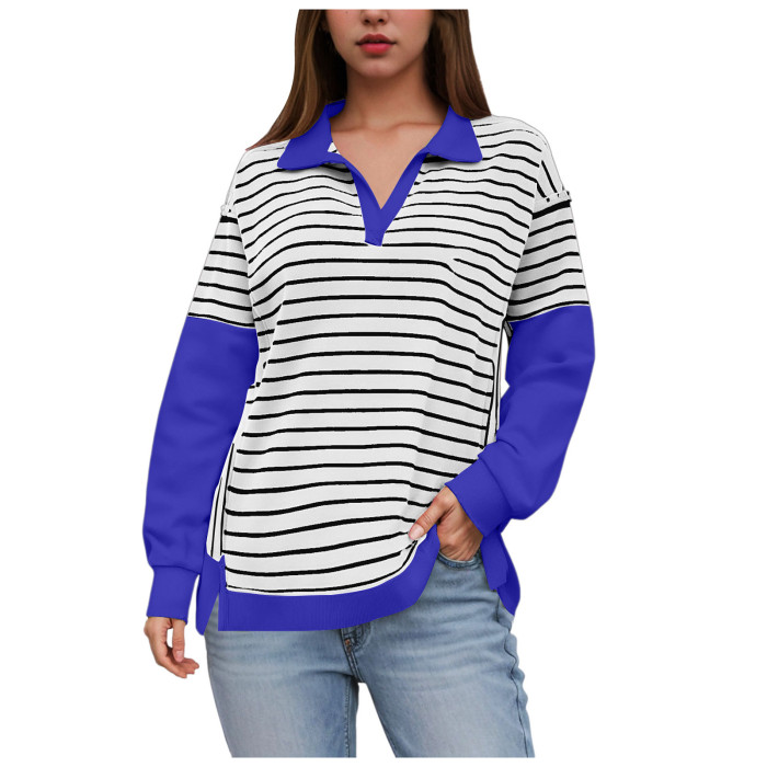 Women's Y2K Striped Color Block Oversized Sweatshirt Pullover