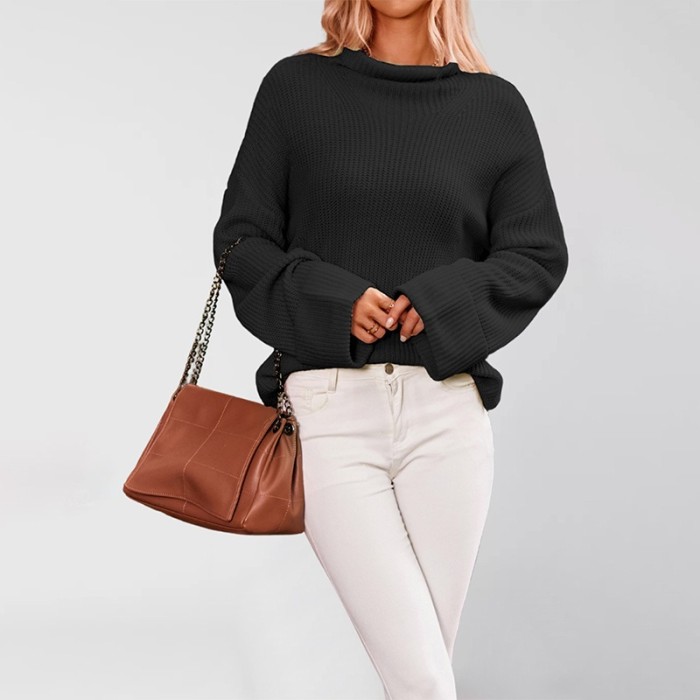 2025 Bell Sleeve Sweater - Oversized Round Neck Knit Top