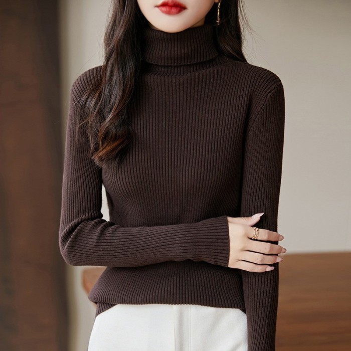 2025 Autumn and Winter New High-neck Base Shirt for Women's Pure Cotton Knitted Sweater To Make You Look Slim and Elegant Inside