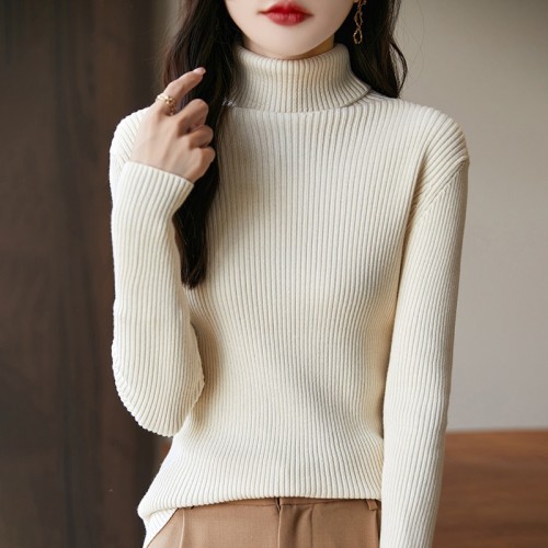 2025 Autumn and Winter New High-neck Base Shirt for Women's Pure Cotton Knitted Sweater To Make You Look Slim and Elegant Inside