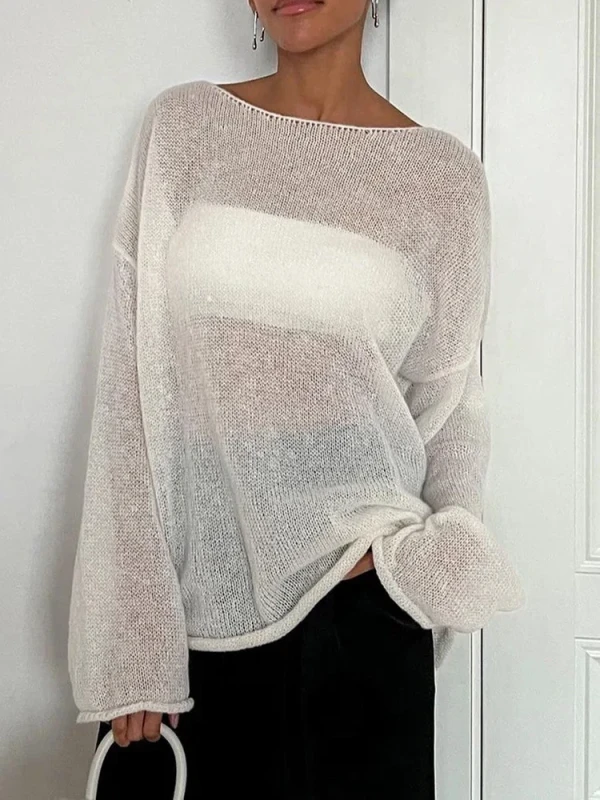 Women's Elegant Hollow Out Loose Knit Sweater Pullover